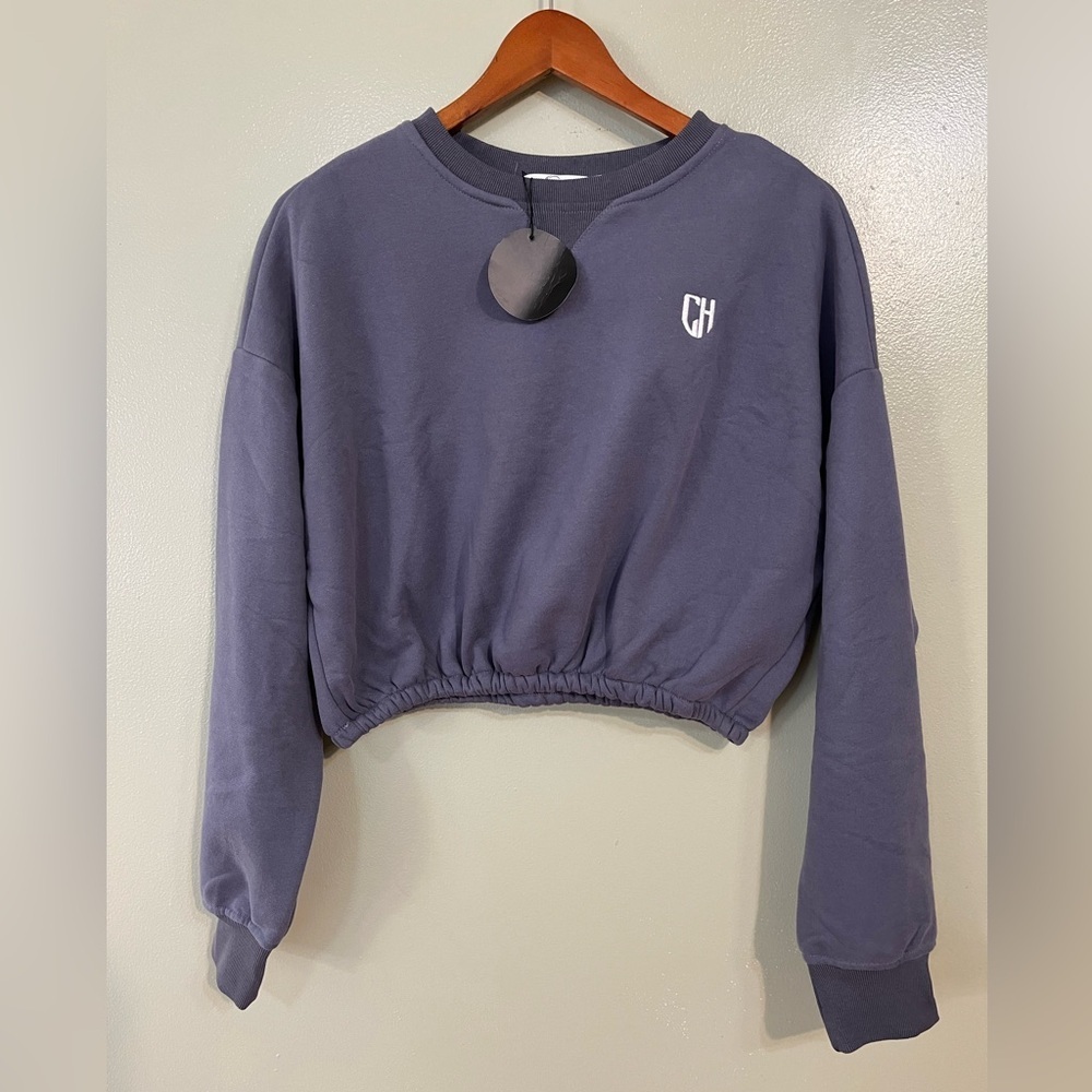 CHYRII Women's Gray Cropped Sweatshirt Gray Size L NWT